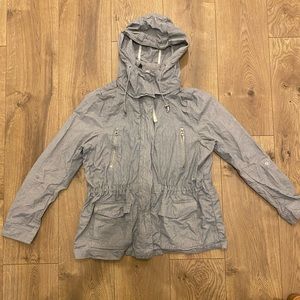 H&M blue and white pinstriped jacket with lots of pockets size 8